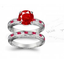 Unique and Original: Ruby & Round Cut Diamond & Ruby Accent Ring & Wedding Band Eco-Friendly Gold Free Shipping 365 Days