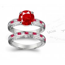 Significant Fabrication: Round Ruby & Scrolling Foliate Motifs Decorated Ring & Its Wedding Band Created With All Nature-Friendly Materials Found 