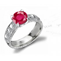 Individual and Unique: Antique Style Ruby & Diamond Ring with Scrolled Openwork Engraving Detail Created With Great Care To Preserve Beauty