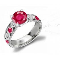 Fantastic Shapes: In House Created Estate Design Ruby and Diamond Ring with Finely-Scrolled Openwork Detail in Strong Platinum Size 3 to 8