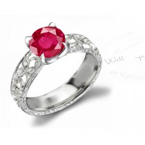 Unique and as Distinctive: Antique Style Ruby & Diamond Ring with Finely-Created Open Work Very Well Details in 14k Yellow Gold Size 3 to 8