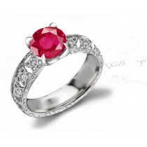 Absolutely Authentic: Antique Style Ruby or Sapphire and Diamond Ring with Finely-Scrolled Openwork Detail in 14k White Gold Ring Size 3 to 8