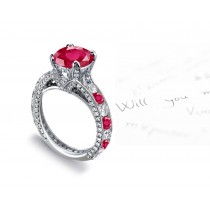 New Features: Top Style Low Prices Art Drama Deco Diamond & Ruby Ring with Diamond Stud Gold Prongs & Basket Securing Gemstone