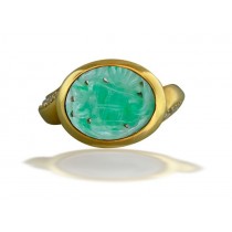 Special Design Art Nouveau Gold "Vibrant" Natural Color Deep Candy Apple Green Jadeite Burma Carved Jade