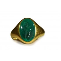 Substance, Shape, Movement, Radiance: Ancient Rich Green Color & Vibrant Emerald Red Sea in Gold Signet Ring Depicting A Lion with Dark Black Shades