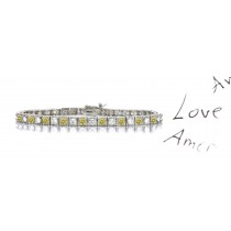 Bordered Yellow Colored Diamonds & White Diamonds Fancy Blue Diamond Bracelet and Necklace