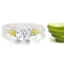 Premier Colored Diamonds Designer Collection - Yellow Colored Diamonds & White Diamonds Fancy Diamond Three Stone Engagement Rings