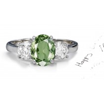 Deep Green Sapphire & Sparkling Diamond Engagement Ring