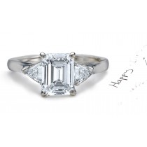 Diamond Anniversary Ring: Three Stone (Center Emerald Cut & Side Trillion Diamonds) Platinum & 14K White Yellow Gold. 