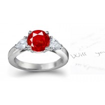 Heart To Heart: Pure Sparkling Pigeon Red Ruby Diamond Three Stone Rings