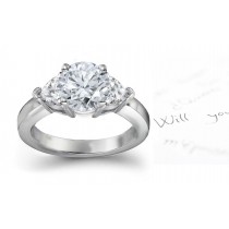 Three Stone Round Diamond & Side Heart Diamonds Three Stone Anniversary Ring