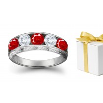 Designer Ruby & Diamond Five Stone Rings