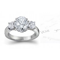 Three Stone Oval Diamond & Side Round Diamonds Three Stone Anniversary Ring