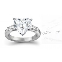 Center Heart & Side Baguette Diamonds Ring