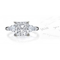 Center Square & Side Pears Diamonds Three Stone Ring