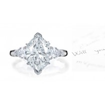 Center Marquise & Side Pears Diamonds Three Stone Ring