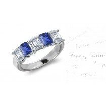 Sapphire Diamond Emerald Cut Half Eternity Bands. 