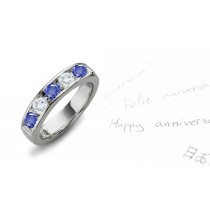 Seven Stone Rings: Sapphire Diamond Round Cut Half Eternity Bands. 