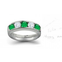 Five Stone Rings: Emerald Diamond Round Cut Half Eternity Bands. 