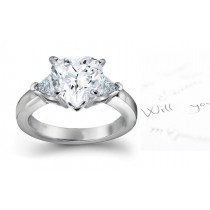 Unique Diamond Ring: 3-Stone (Ring with Heart & Trillion Diamonds) Rings in Platinum & 14K White Yellow Gold. 