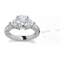 Center Round & Side Heart Diamonds Three Stone Ring