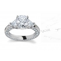 Center Round & Side Trillion Diamonds Three Stone Ring