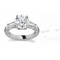 Center Round & Side Baguette Diamonds Ring
