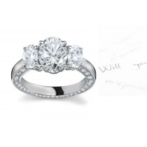 Center Oval & Side Oval Diamonds Three Stone Ring