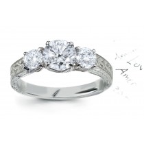 Three Stone Diamond Filigree Ring: Three Stone Diamond (Rings with Round Diamonds) Ring in Platinum & 14K White Yellow Gold. 