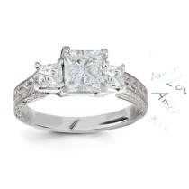 Three Stone Diamond Engagement Rings: Three Stone Diamond (Rings with Princess Cut Diamonds) Ring in Platinum & 14K White Yellow Gold. 