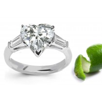 Three Stone Diamond Engagement Rings: Three Stone Diamond (Rings with Heart & Baguette Diamonds) Ring in Platinum & 14K White Yellow Gold. 