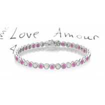 New Round Pink Sapphire & Round Diamond Bracelet and Necklace