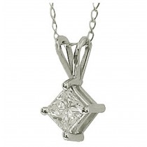 Diamond pendant. 14k prong set princess cut diamond solitaire pendant with chain