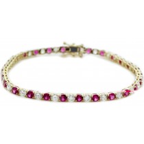 14K Yellow Gold Round Ruby and Diamond Tennis Bracelet
