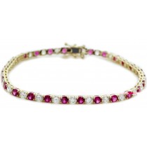 14K Yellow Gold Round Ruby and Diamond Tennis Bracelet