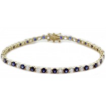 14K Yellow Gold Round Sapphire and Diamond Tennis Bracelet