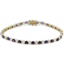 14K Yellow Gold Round Sapphire and Diamond Tennis Bracelet