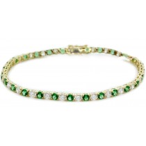 14K Yellow Gold Round Emerald and Diamond Tennis Bracelet