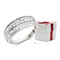  Platinum Half Eternity Bands Channel Set Princess Cut Diamonds.