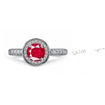 New Designs: Crimson Red Hues from Dark Red to Pink Ruby in Diamond Frame held aloft by Bead Diamond Shank Part of Body