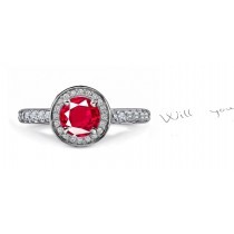 New Designs: Crimson Red Hues from Dark Red to Pink Ruby in Diamond Frame held aloft by Bead Diamond Shank Part of Body