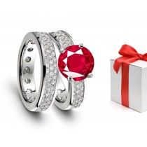 Royal Crown Jewels: 1.0 Carats Fire Red Ruby atop of 2 Circular Gold Body Loop with Rubies & Diamonds Spinkled to Signify Power