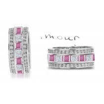 Princess Cut Women's Pure Pink Stone Sapphire & Square Diamond Eternity Rings
