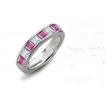 Square Women's Pure Pink Stone Sapphire and Diamond Seven-Stone Band Ring