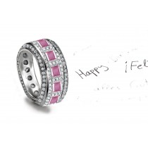 Anniversary: Women's Pure Pink Colored Gemstone Sapphire Diamond Band