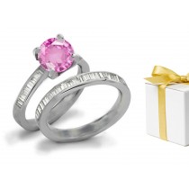 Pink Sapphire & Diamond Engagement & Wedding Ring