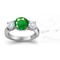 Beautiful Emerald & Diamond Three Stone Rings: