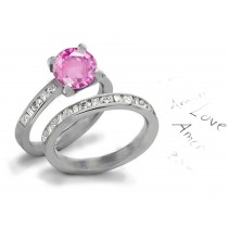 Pink Sapphire & Diamond Engagement & Wedding Ring