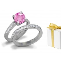 Pink Sapphire & Diamond Engagement & Wedding Rings Set