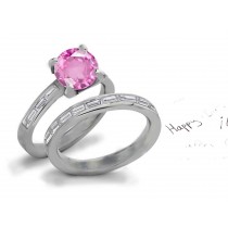 Pink Sapphire & Diamond Engagement & Wedding Ring